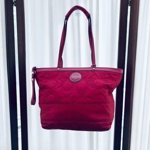 Coach Raspberry Quilted Logo Small Nylon Tote